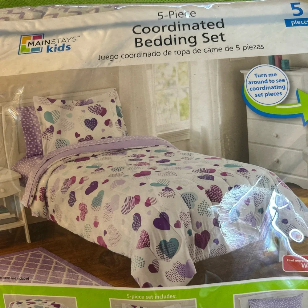 Mainstay Girl 5 Piece Coordinated Twin Bedding Set Heart